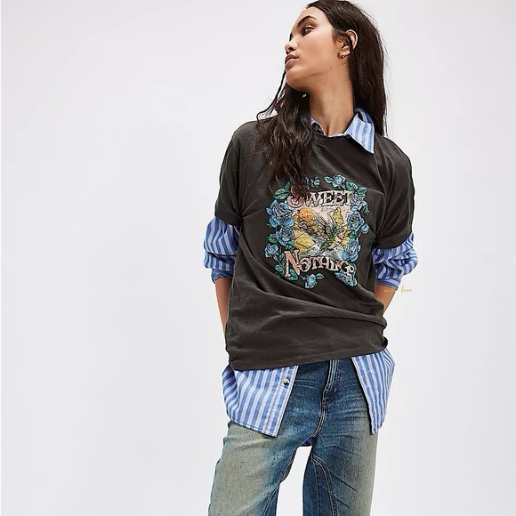 NEW Free People Spell Sweet Nothing Biker Tee - Picture 4 of 15